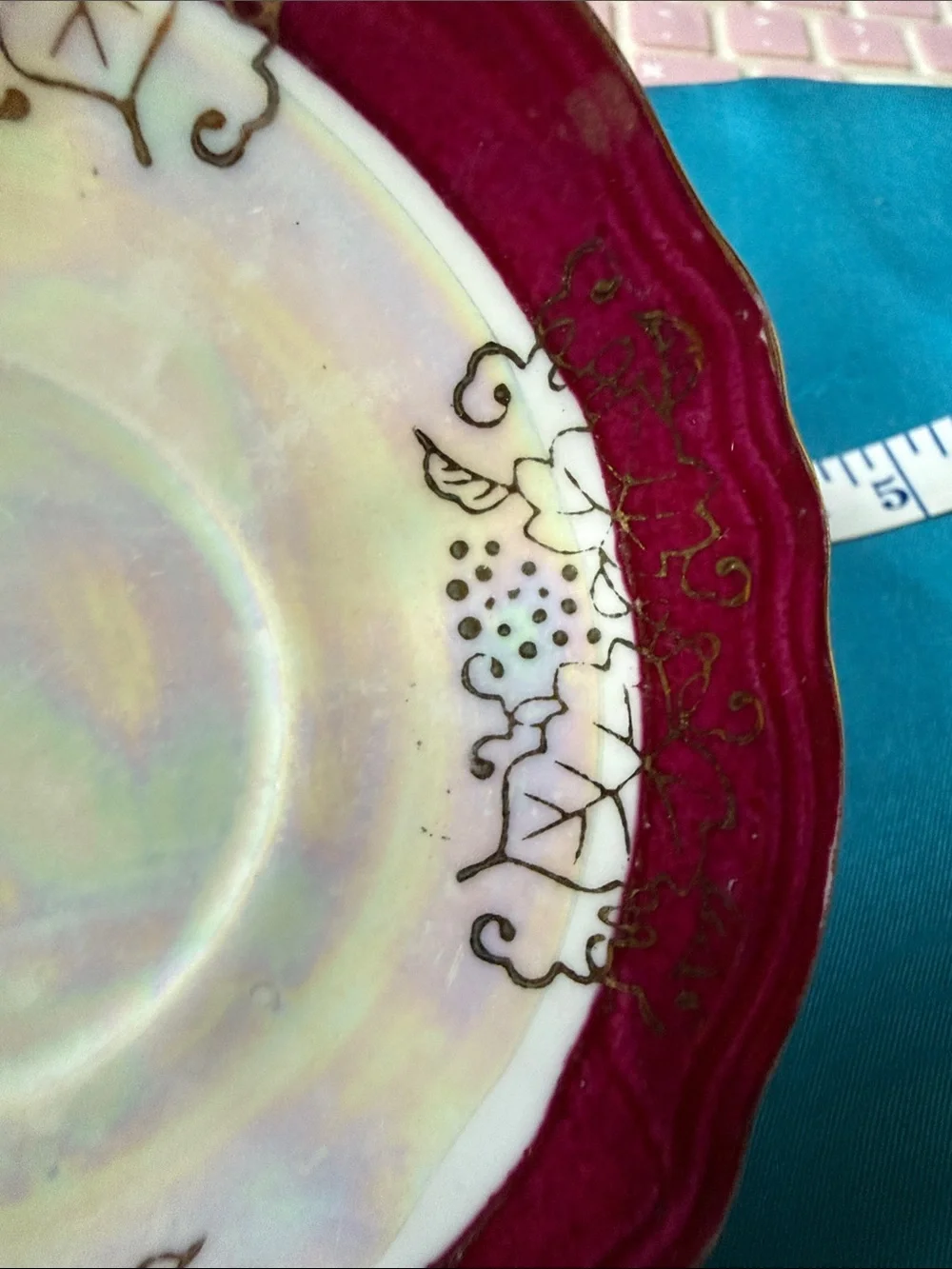 Vintage iridescent porcelain Japan saucer 4.5”